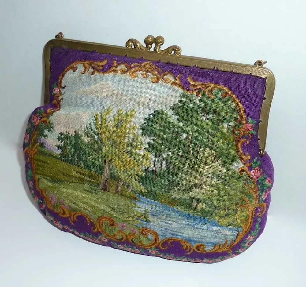 Exquisite Scenic Silk Pettipoint Needlepoint Purse - image 7