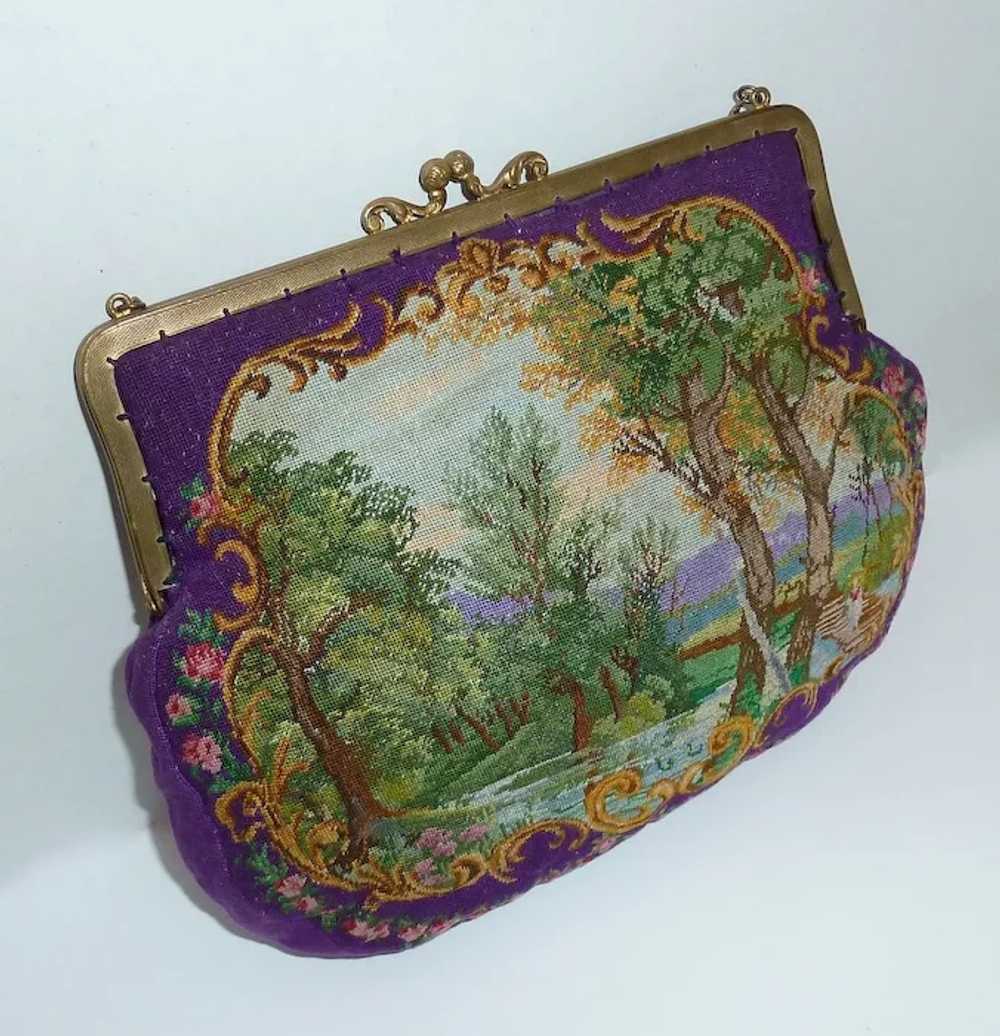 Exquisite Scenic Silk Pettipoint Needlepoint Purse - image 8