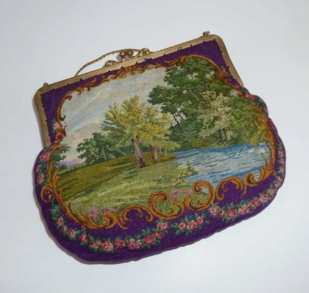 Exquisite Scenic Silk Pettipoint Needlepoint Purse - image 9