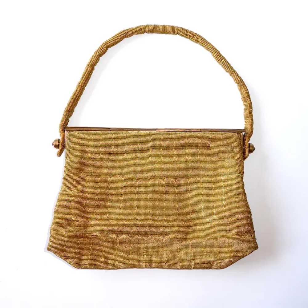 Gold Metallic Beaded Evening Bag Filigree Frame w… - image 10
