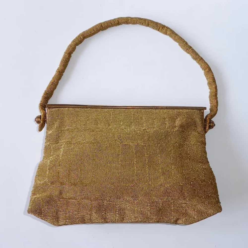 Gold Metallic Beaded Evening Bag Filigree Frame w… - image 12