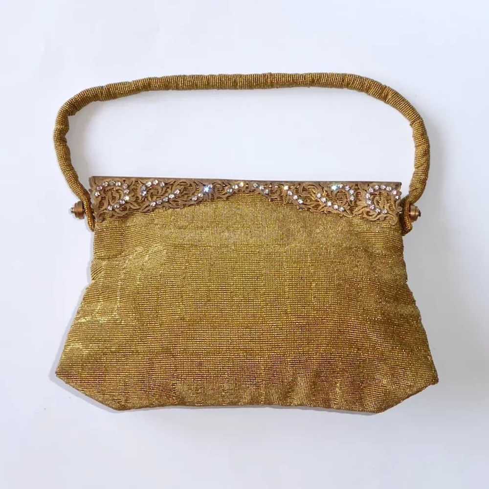 Gold Metallic Beaded Evening Bag Filigree Frame w… - image 2