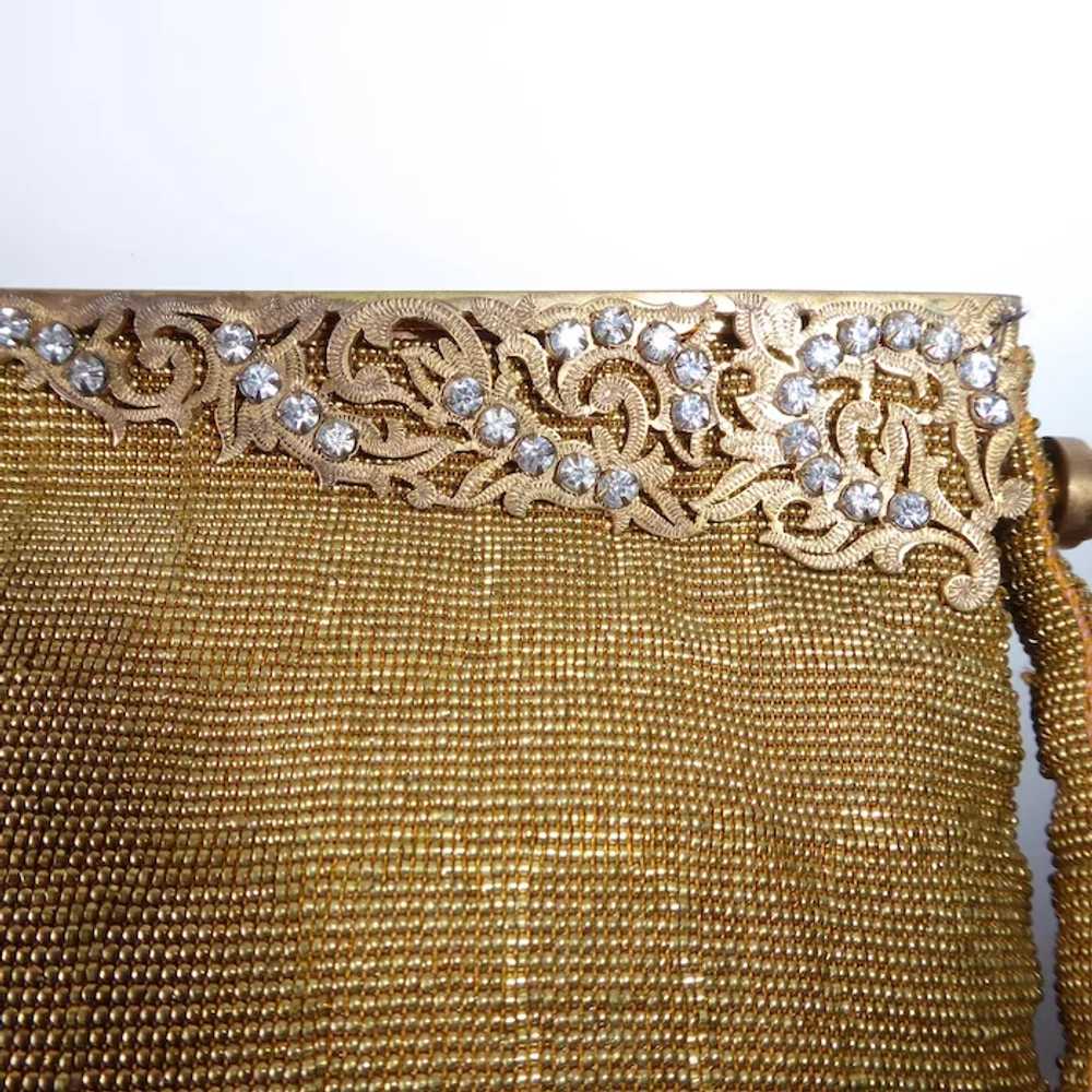 Gold Metallic Beaded Evening Bag Filigree Frame w… - image 5
