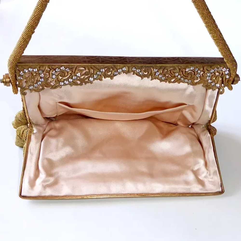 Gold Metallic Beaded Evening Bag Filigree Frame w… - image 8