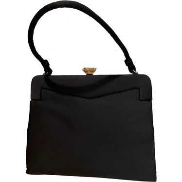 Mid-Century Crown Lewis Black Satin Evening Bag