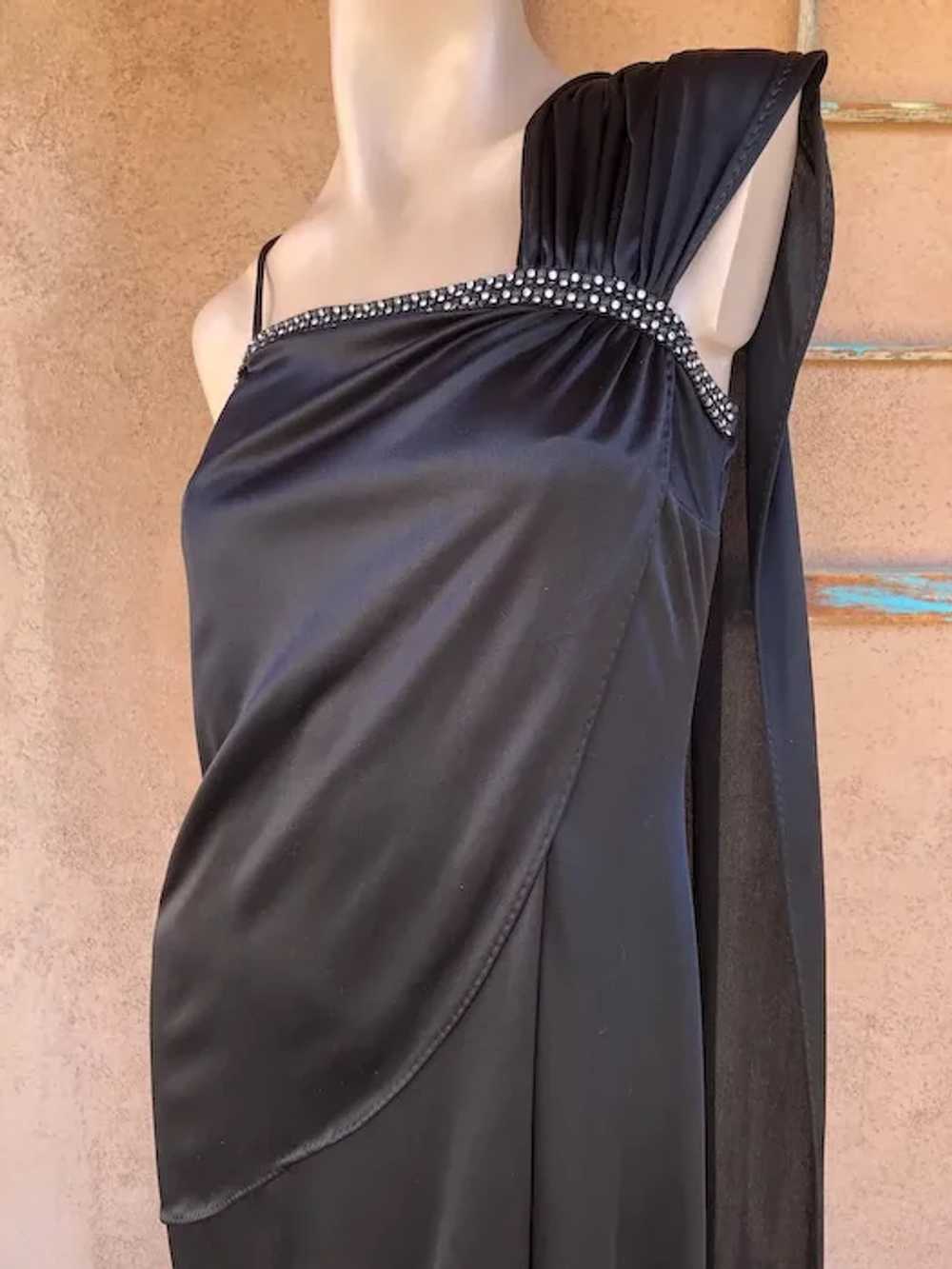 1970s Black Maxi Disco Dress Evening Gown Sz M - image 4