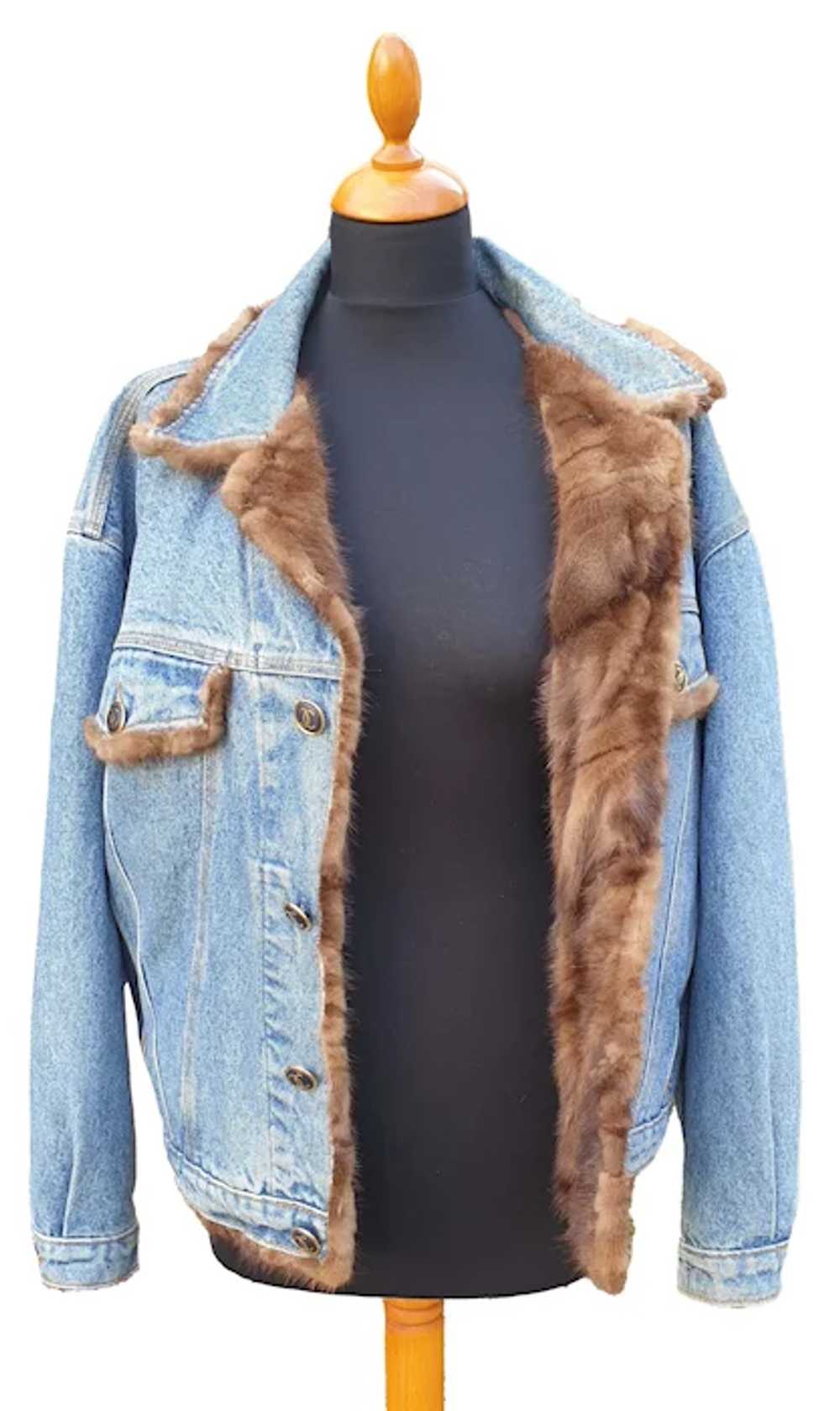 Woman's Jeans Jacket With Mink Lining and 'CC' Bu… - image 3