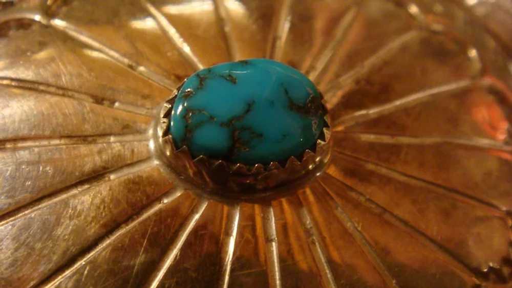 Navajo Sterling Bezel Set Turquoise Intricately S… - image 4