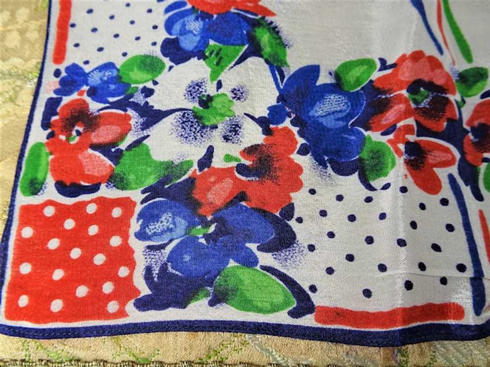 1930s ART DECO Hanky,Silky Hankies, Printed Blue … - image 2