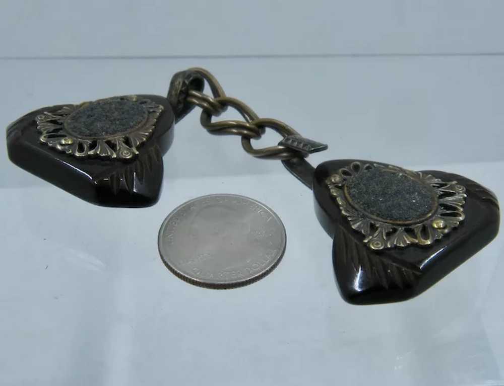 Bakelite Cloak/Cape Clasp w/ Brass & Glass Embell… - image 9