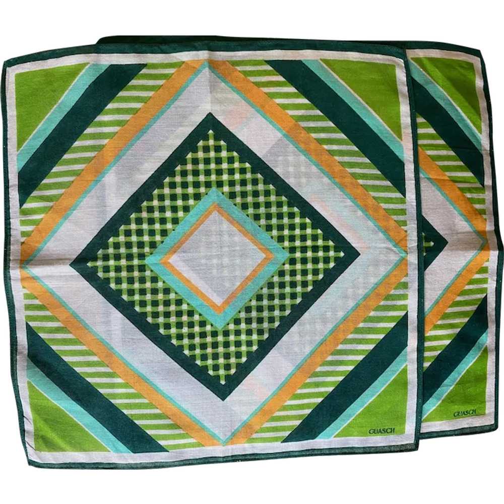 1970s MOD Design Geometric Cotton Handkerchief Gu… - image 1