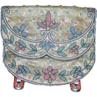 French Beaded Silk Evening Purse - image 1