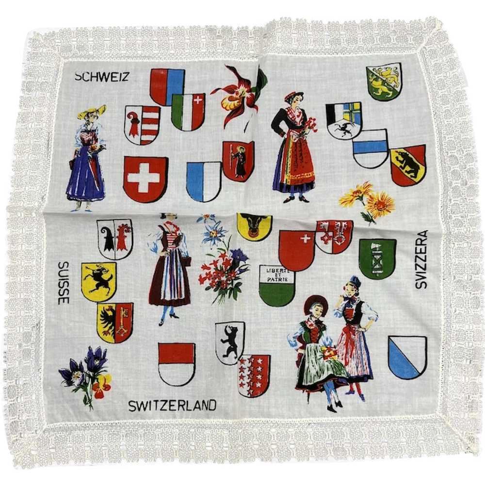 Vintage Switzerland Souvenir Cotton Handkerchief … - image 1
