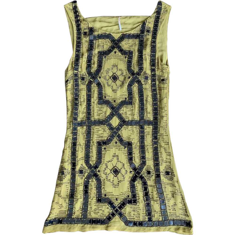 Mustard and Jet Beaded Evening Dress, Size 2 - image 1