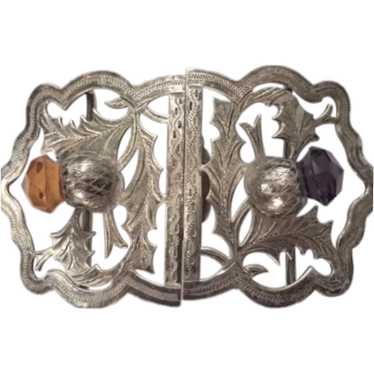 English Sterling Thistle Belt Buckle with Citrine 