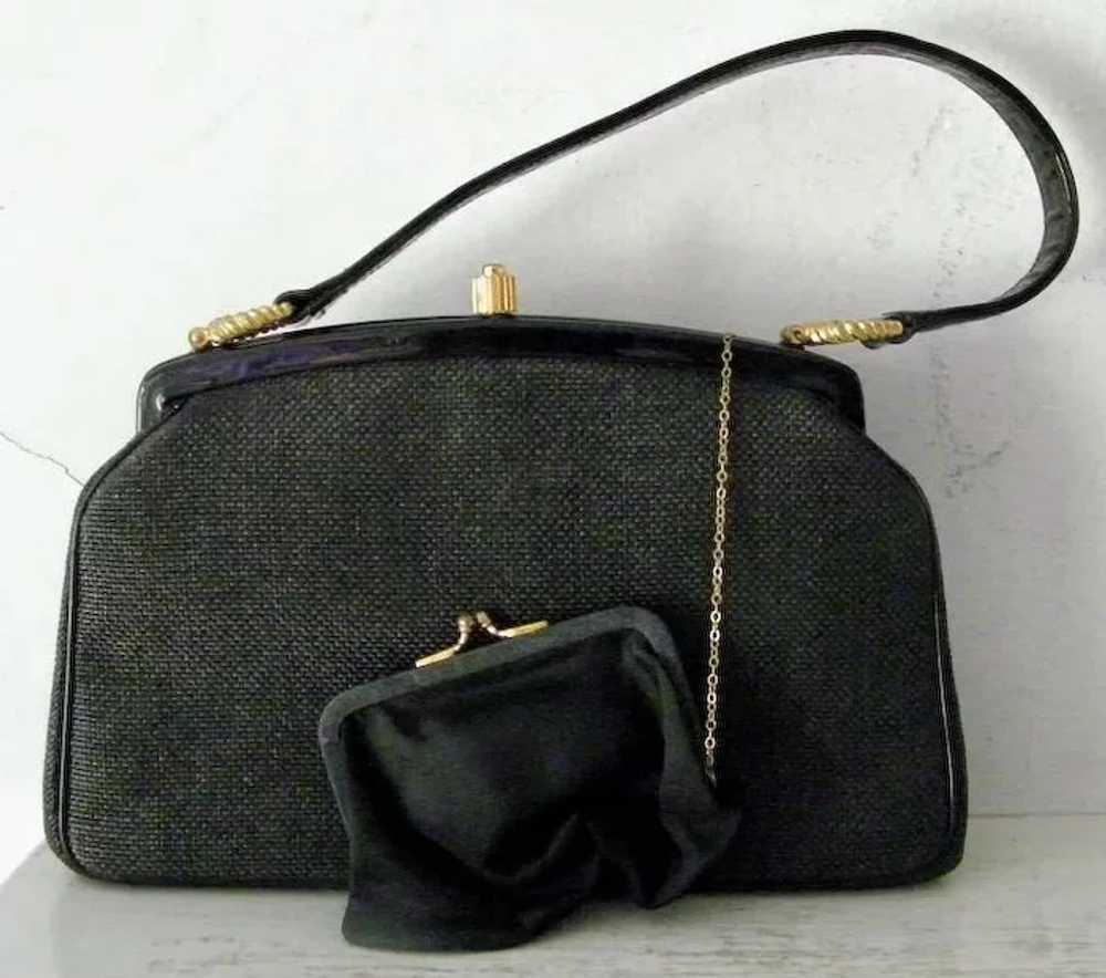 1960s Morris Moskowitz MM Black Satin Brass Clasp Clutch Bag with - Ruby  Lane