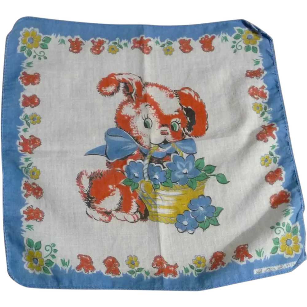 Vintage Children's Hankie Handkerchief Dog with F… - image 1