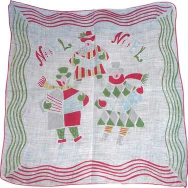 Vintage CHRISTMAS HANDKERCHIEF Hanky Carolers Sing