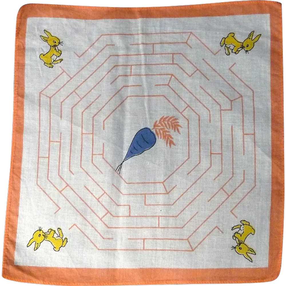 Vintage Child's Handkerchief Hanky Easter Bunny R… - image 1