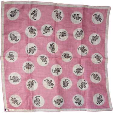 Vintage Handkerchief Hanky Pink Elephants 1950s