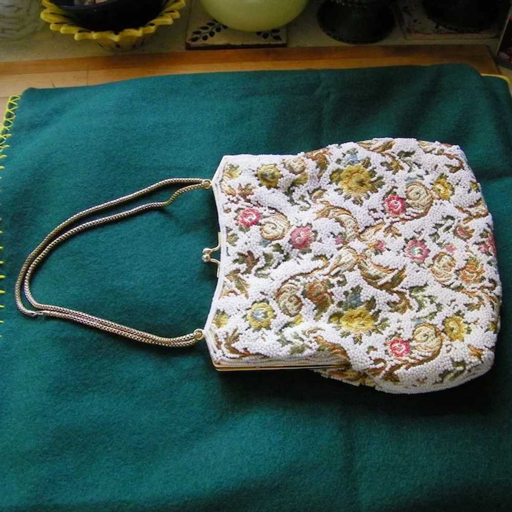 Embroidered Beaded  White Floral Evening Bag Purs… - image 5
