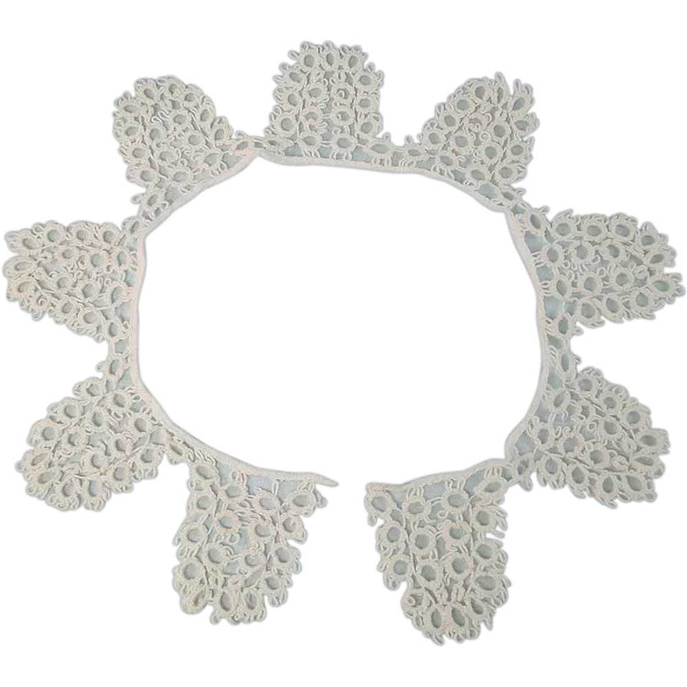 White Cotton Tatted Lace Collar Vintage - image 1