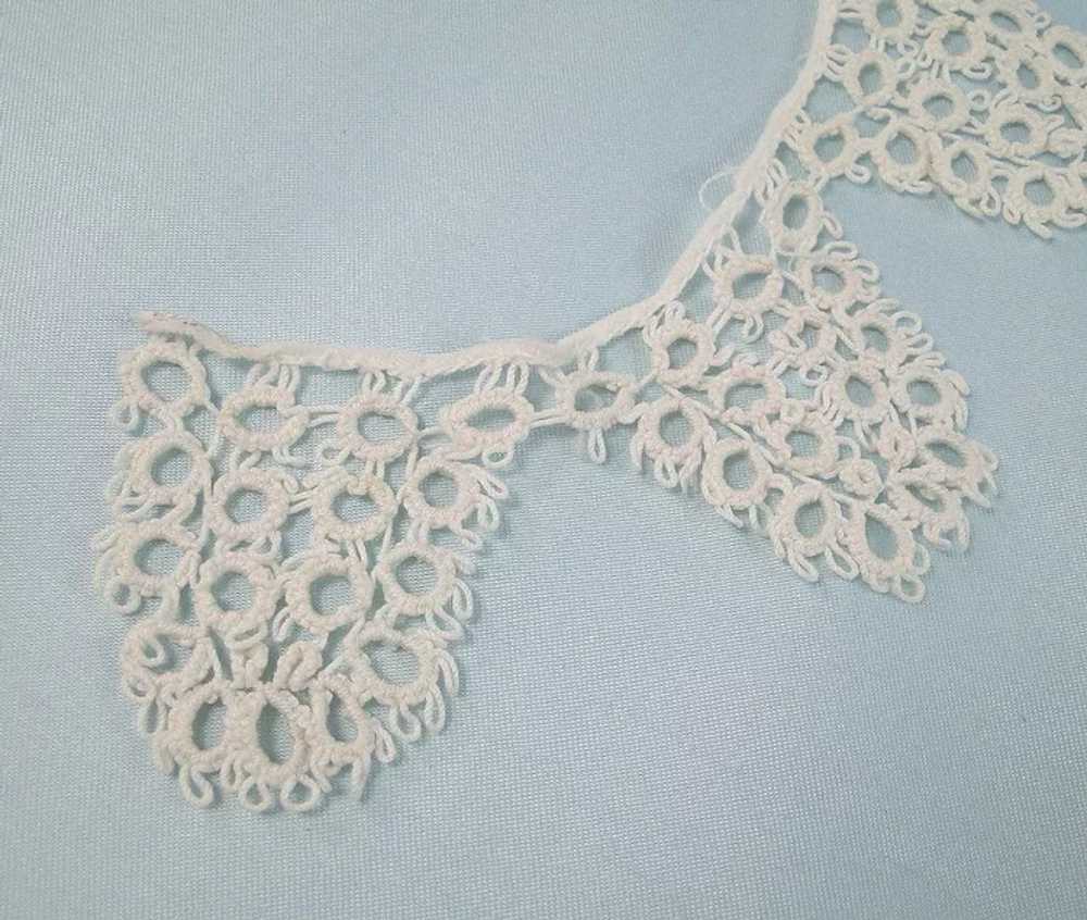 White Cotton Tatted Lace Collar Vintage - image 2