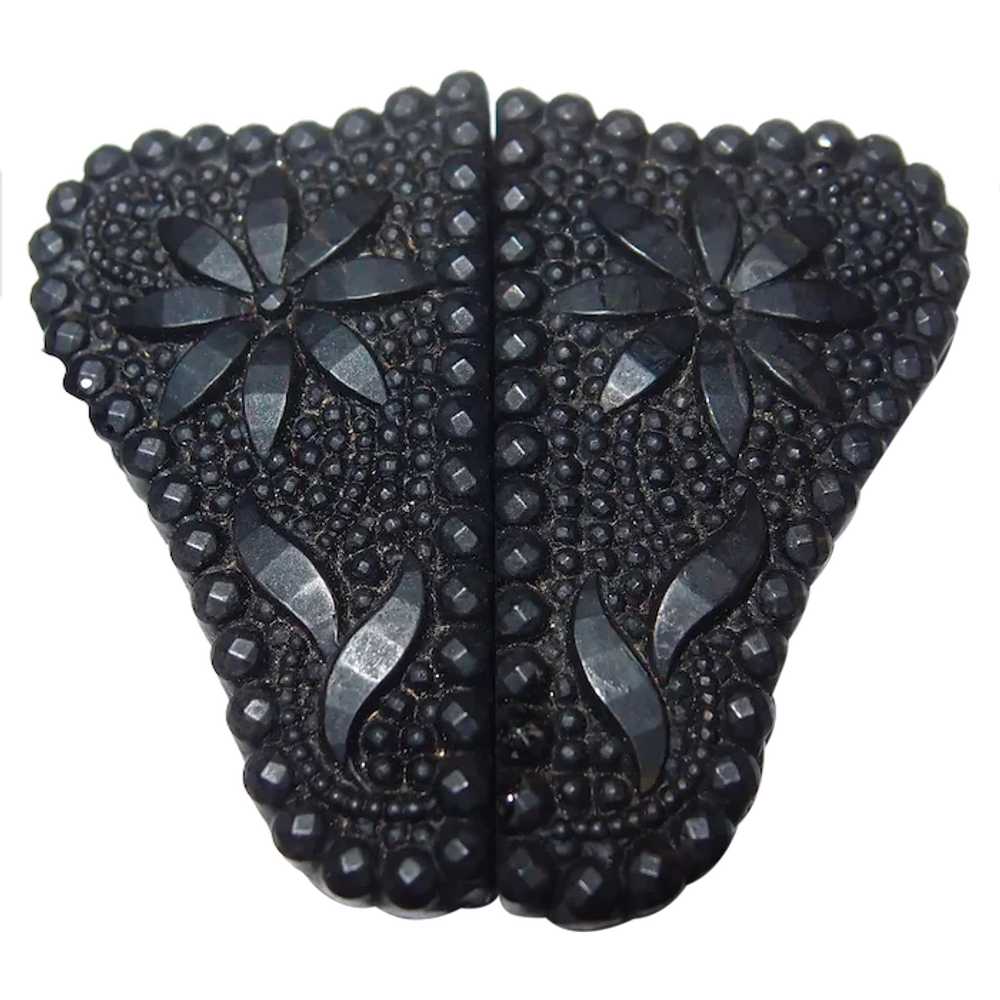 1890s Pressed Black Glass Butterfly Design Buckle - image 1