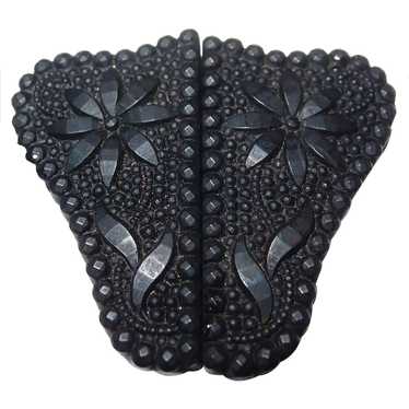1890s Pressed Black Glass Butterfly Design Buckle - image 1