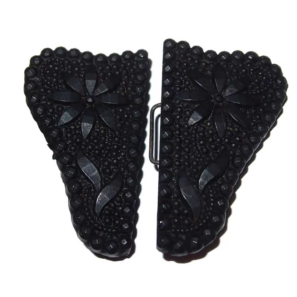 1890s Pressed Black Glass Butterfly Design Buckle - image 2