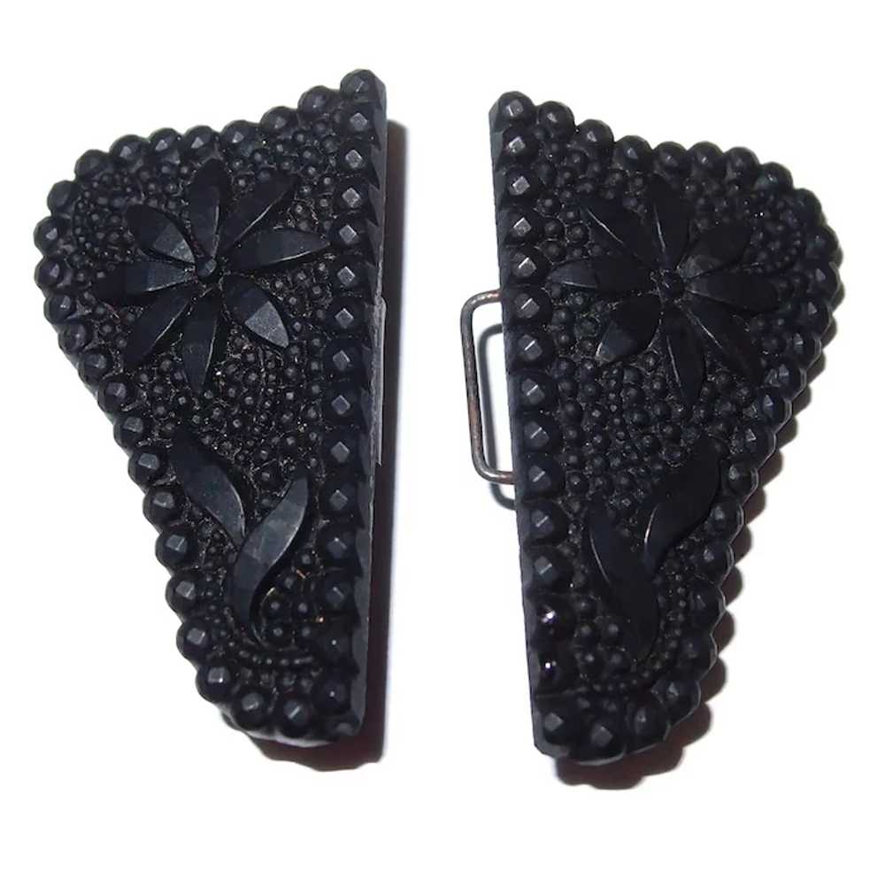 1890s Pressed Black Glass Butterfly Design Buckle - image 3