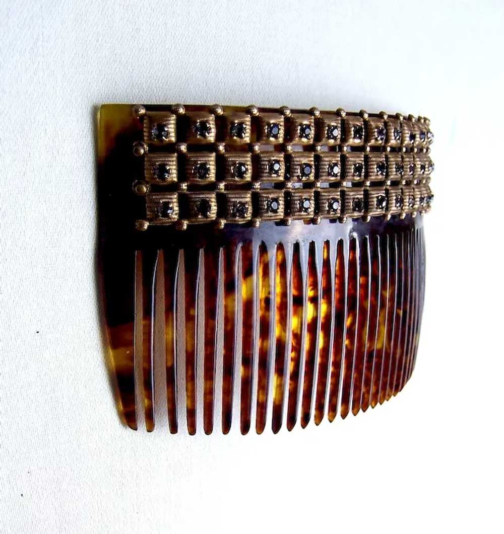 Late Victorian rhinestone hair comb faux turtle s… - image 10