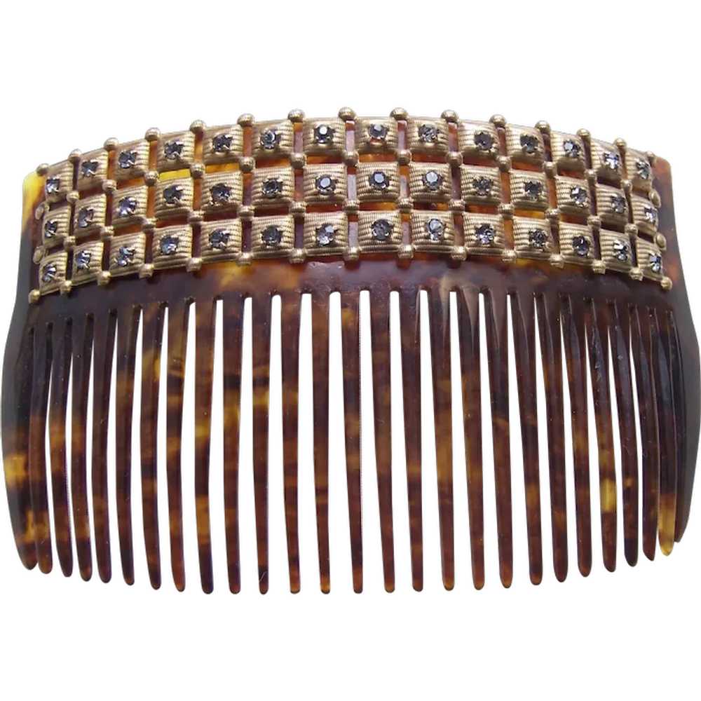 Late Victorian rhinestone hair comb faux turtle s… - image 1
