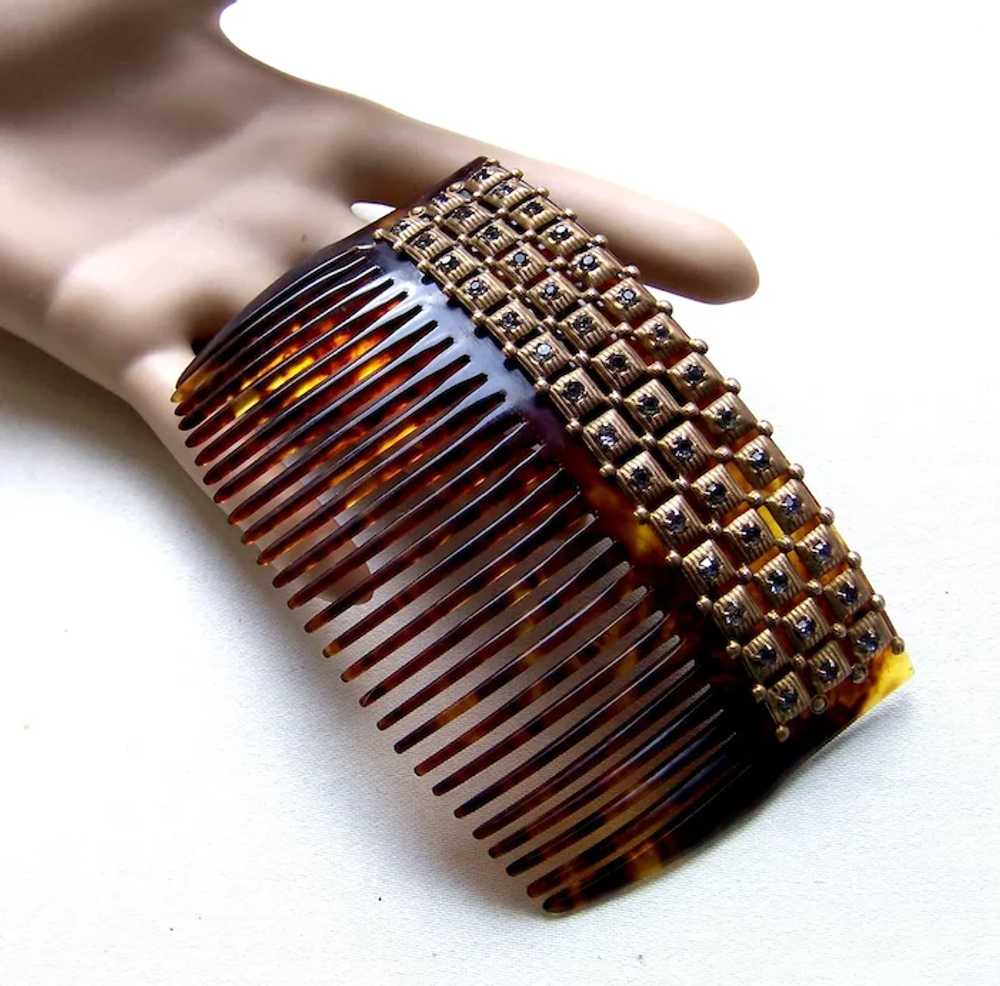 Late Victorian rhinestone hair comb faux turtle s… - image 5