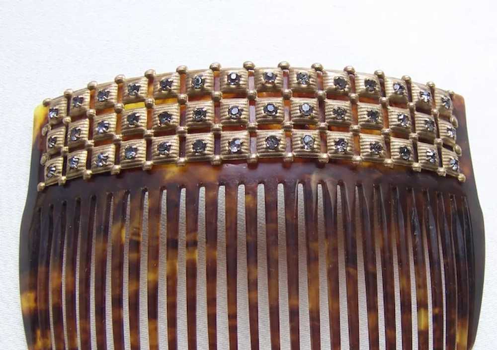 Late Victorian rhinestone hair comb faux turtle s… - image 6