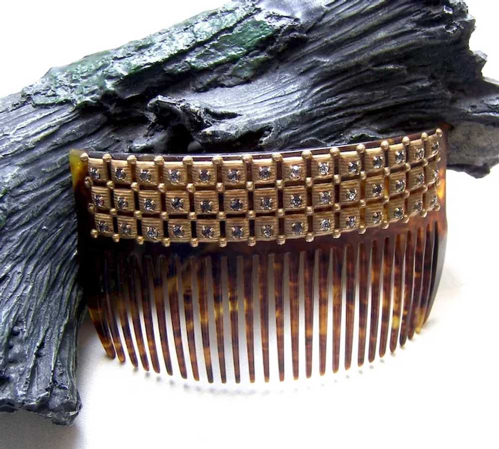 Late Victorian rhinestone hair comb faux turtle s… - image 7