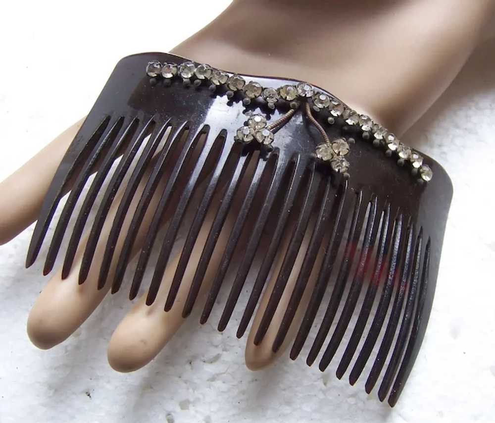 Two late Victorian hair combs with rhinestone tri… - image 10