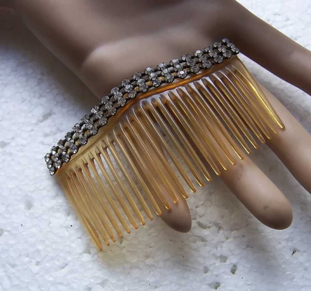 Two late Victorian hair combs with rhinestone tri… - image 11