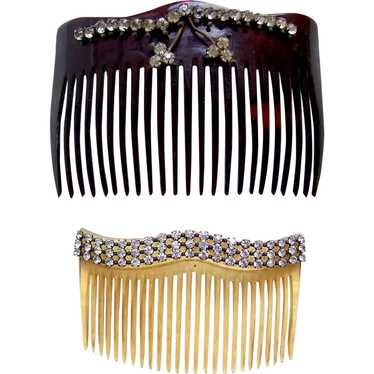 Two late Victorian hair combs with rhinestone tri… - image 1