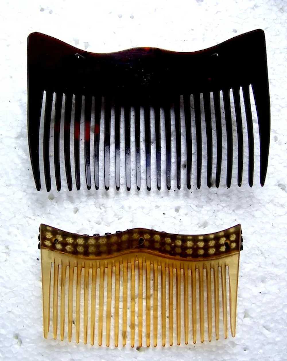 Two late Victorian hair combs with rhinestone tri… - image 4