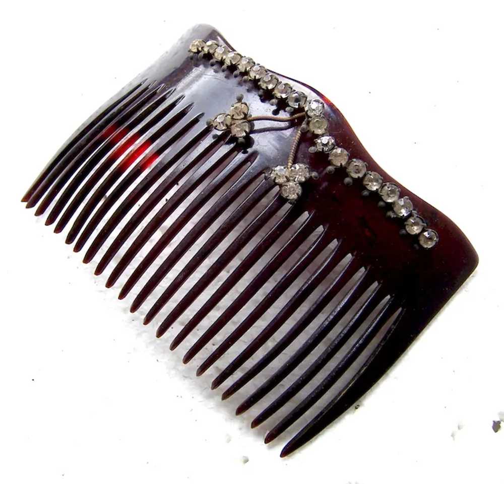 Two late Victorian hair combs with rhinestone tri… - image 7