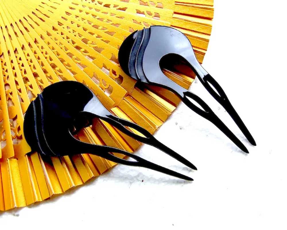 Matched pair vintage hair combs Japanese kanzashi… - image 8