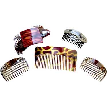 Five animal print hair combs 1980s vintage hair a… - image 1