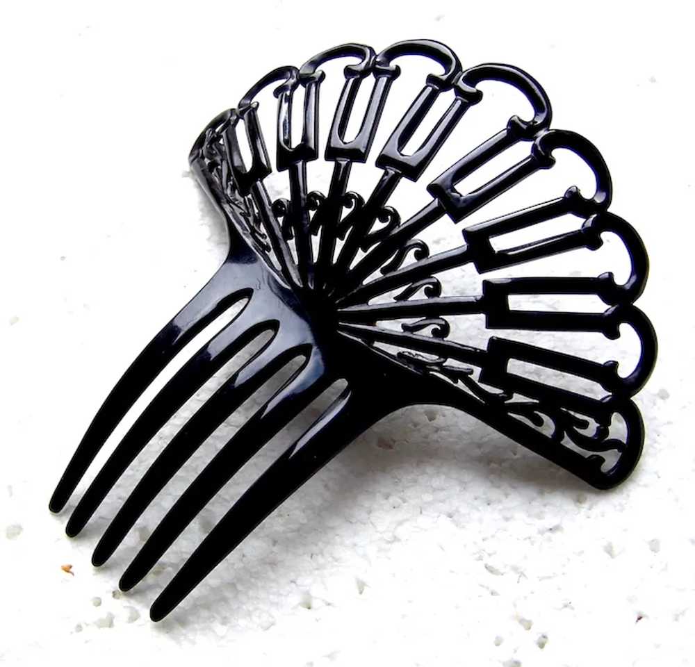 Art Deco hair comb black celluloid fan shape hair… - image 12