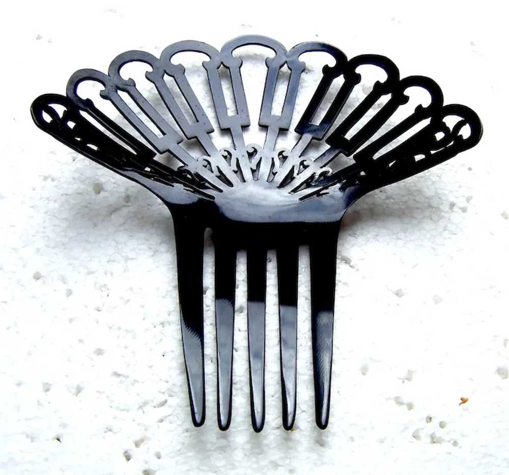 Art Deco hair comb black celluloid fan shape hair… - image 2