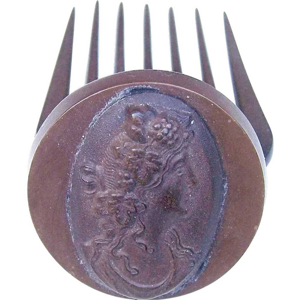 Victorian mourning hair comb Vulcanite cameo hair… - image 1