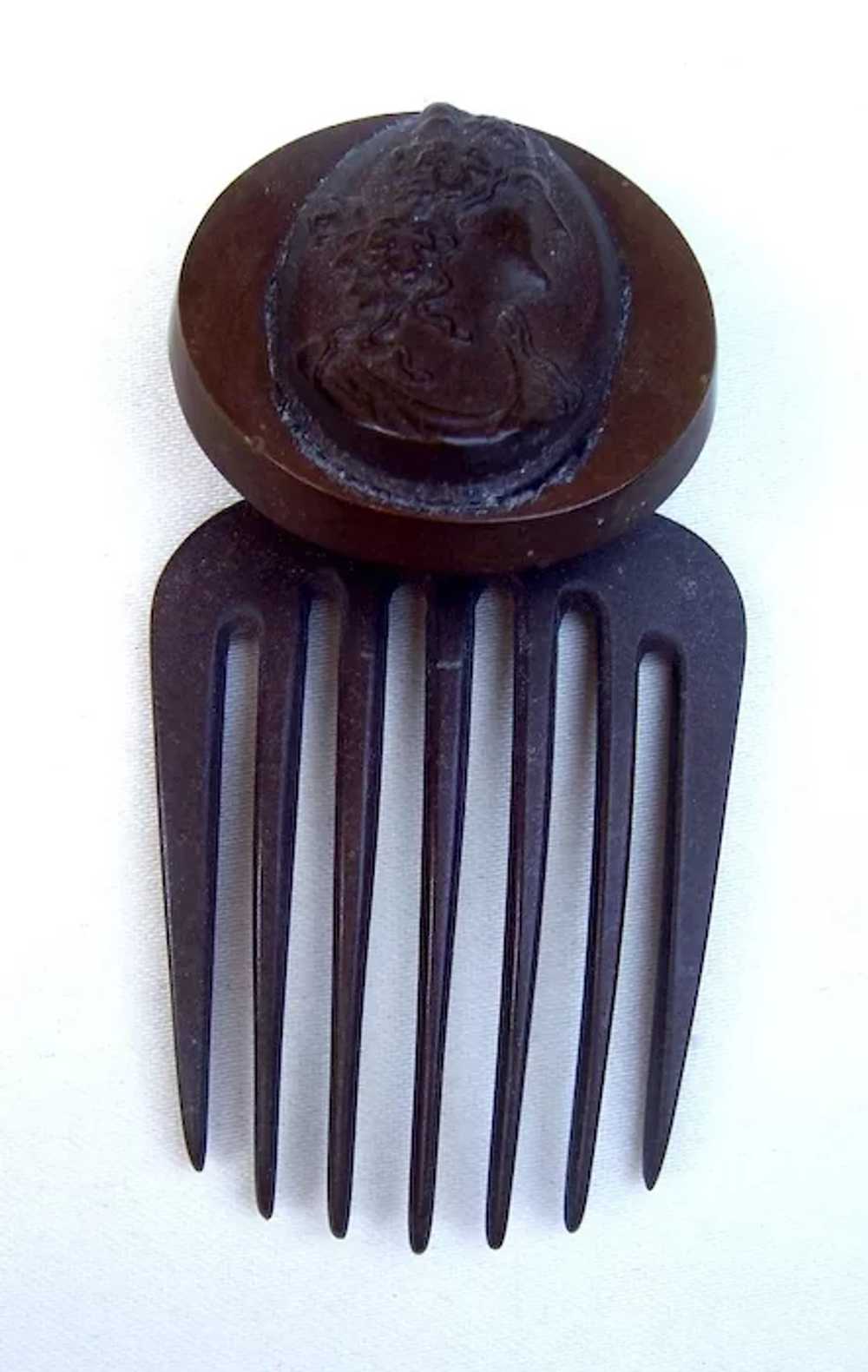 Victorian mourning hair comb Vulcanite cameo hair… - image 2