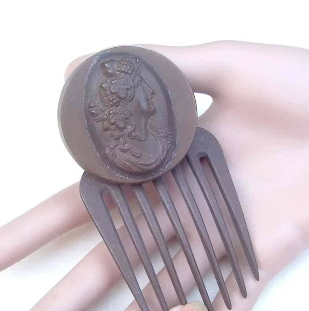 Victorian mourning hair comb Vulcanite cameo hair… - image 5