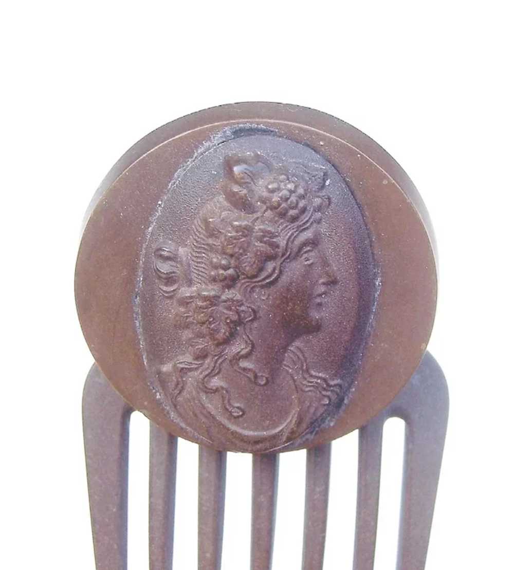 Victorian mourning hair comb Vulcanite cameo hair… - image 7