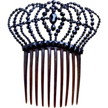 Faceted French jet hair comb Victorian mourning S… - image 1